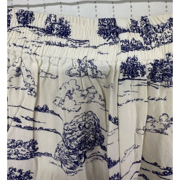 Nasty Gal Womens Pants Sz 4 Ivory/Blue Toile de Jouy Wide-Leg Palazzo Pull-On - Picture 6 of 10